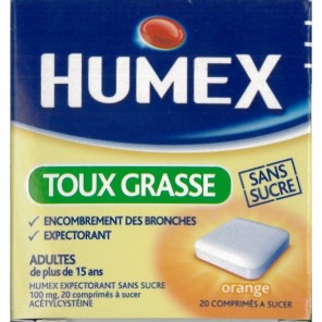 Humex Expectorant Sans Sucre 100mg 20 Comprimés à Sucer à l'Orange