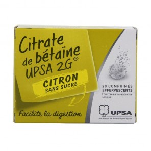 Upsa  Citrate De Betaine Citron 2G Sans Sucre 20 Comprimés Effervescants