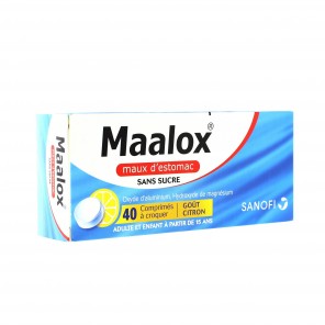 MAALOX MAUX D'ESTOMAC SANS SUCRE comprimé à croquer édulcoré à la saccharine sodique, au sorbitol et au maltitol