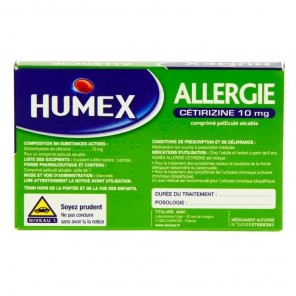 Humex allergie cetrizine 10mg comprimé pelliculé sécable