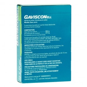 GAVISCONELL MENTHE SANS SUCRE suspension buvable en sachet-dose édulcorée à la saccharine sodique