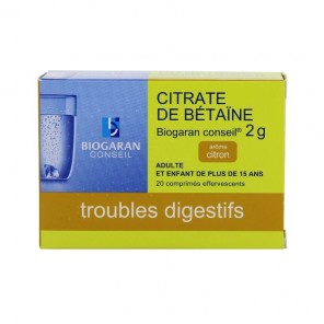 Biogaran Citrate de Betaine  Citron 2g 20 comprimés effervescents