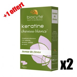 Biocyte Keratine Cheveux Blancs Pack 2 Boites de 40 gélules (Une boite offerte)