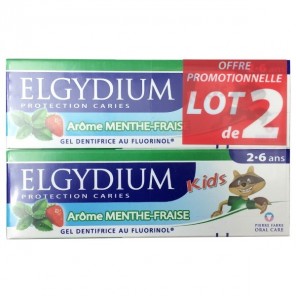 Elgydium Dentifrice Kids Protection Caries Arôme Menthe-Fraise Lot de 2x50ml