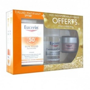 Eucerin Coffret Sun Fluide matifiant SPF 50+ 50 ml + DermatoClean Lotion 125 ml + Even Brighter 20 ml offerts