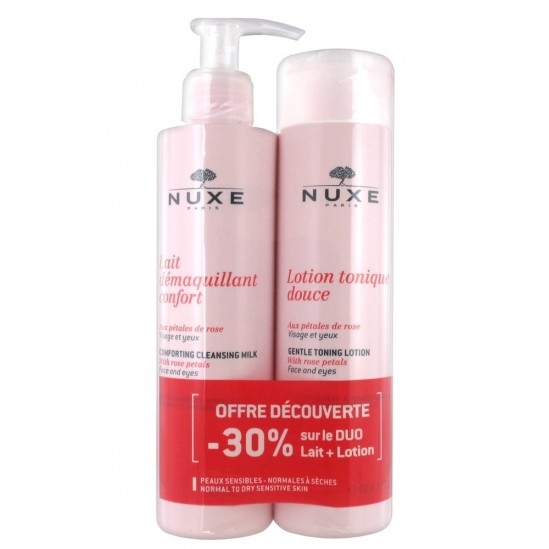 Nuxe Lotion Tonique Douce 200ml + Lait Démaquillant Confort aux Pétales de Rose 200ml