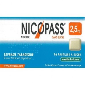 Nicopass menthe fraicheur 2.5mg sans sucre 96 pastilles