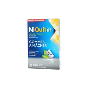 NIQUITIN menthe fraiche 2mg sans sucre 24 gommes