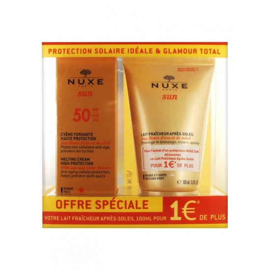 Nuxe Sun Crème Fondante Visage SPF 50 50 ml + Lait Fraîcheur Après-Soleil Visage et Corps 100 ml