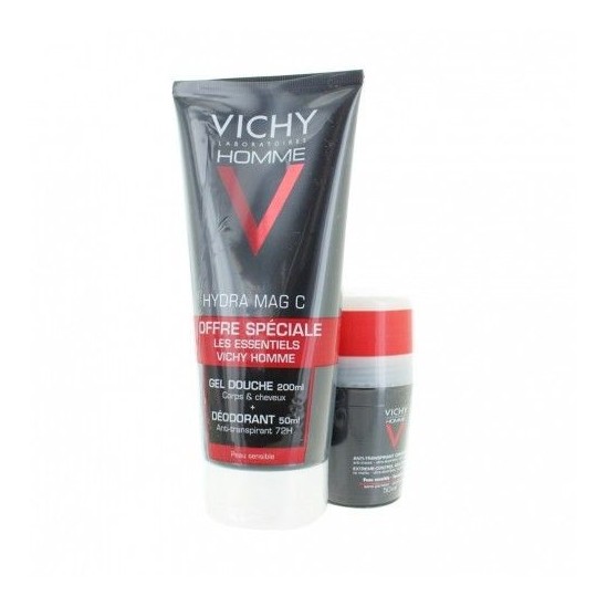 Vichy Hommes Gel Douche 200Ml et Déodorant Bille 72H 50Ml