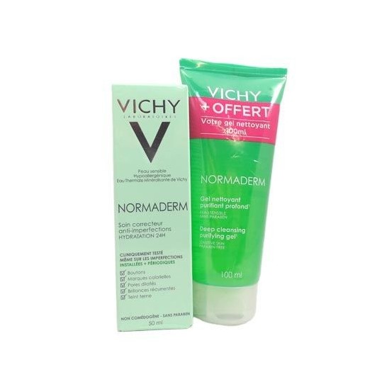 Vichy Normaderm Soin Embelliseur Anti-Imperfections Hydratation 24h 50 ml + Gel Nettoyant Purifiant Profond 100 ml Offert