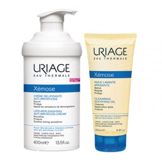 Uriage Xémose Crème Relipidante Anti-Irritations 400 ml + Huile Lavante Apaisante 200 ml Offerte