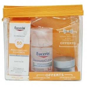 Eucerin sun trousse sun fluid SPF50 50ml + lotion micellaire et hyaluron-filler OFFERTS