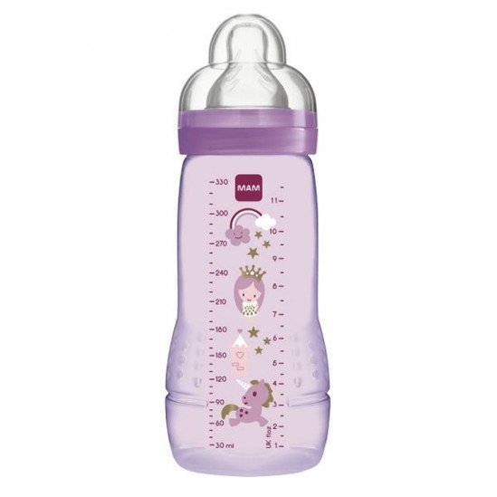 MAM Biberon 2ème âge +6 mois 330ml coloré mauve