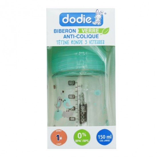 Dodie biberon en verre tétine ronde ronde 3 vitesse oiseaux 150ml