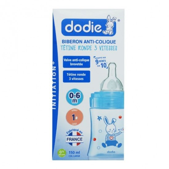 Dodie débit 1 bleu biberon initiation 150ml