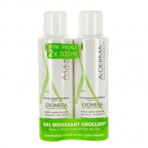 A-derma exomega gel moussant émollient duo 500ml