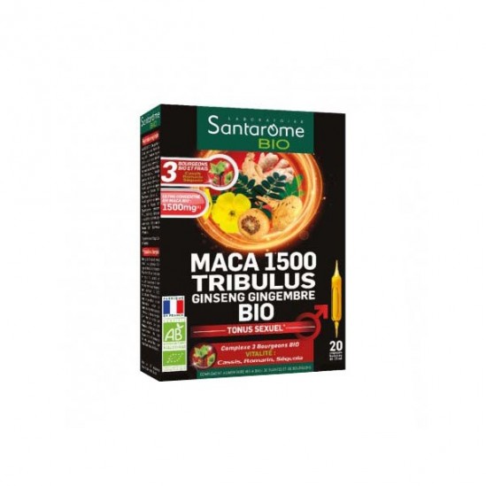 Santarome bio maca 1500 tribulus ginseng gingembre bio 20 ampoules x 10ml