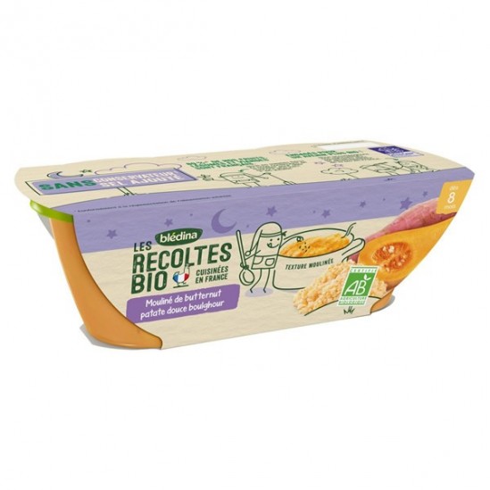 Blédina les récoltes bio bols mouliné de butternut patate douce 2x200g