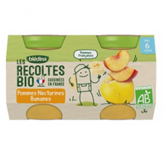 Blédina les récoltes bio pots pommes nectarines bananes 2x130g