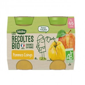 Blédina les récoltes bio pots pommes coing 2x130g