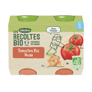 Blédina les récoltes bio pots tomates riz veau 2x200g