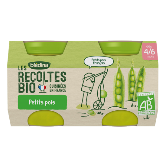 Blédina les récoltes bio petits pois  2x130g