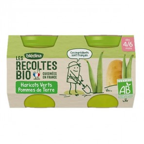 Blédina les récoltes bio pots haricots verts pommes de terre 2x130g