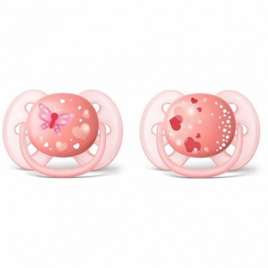 Philips avent sucette ultra douce fille 6-18 mois lot de 2 scf223/22