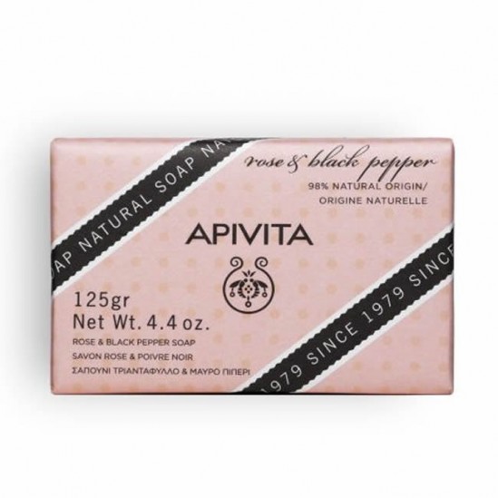 Apivita natural soap savon rose & poivre noir 125g