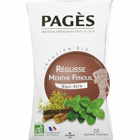 Pagès infusion bio réglisse menthe fenouil 20 sachets 30g