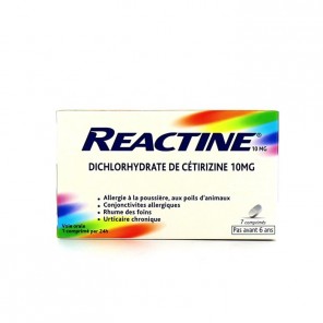 Reactine 10mg cétirizine 7 comprimés pelliculés sécables