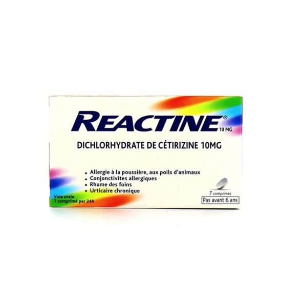 Reactine 10mg cétirizine 7 comprimés pelliculés sécables