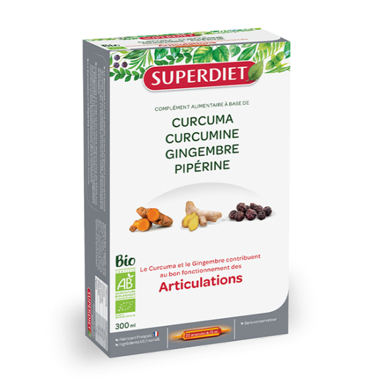 Superdiet curcuma curcumine gingembre pipérine articulation bio 300ml