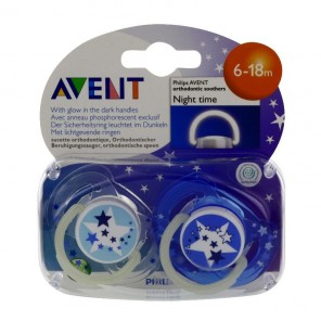 Avent sucette nuit silicone 6-18 mois 2 sucettes