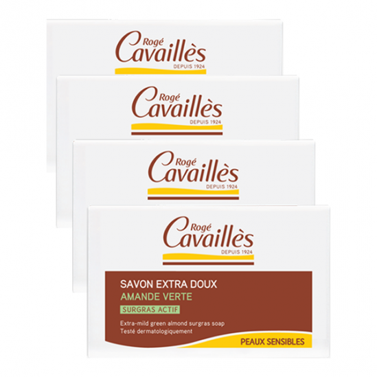 Rogé Cavaillès Savon Surgras Extra-Doux Amande Verte Lot de 3x250g + 1 Gratuit