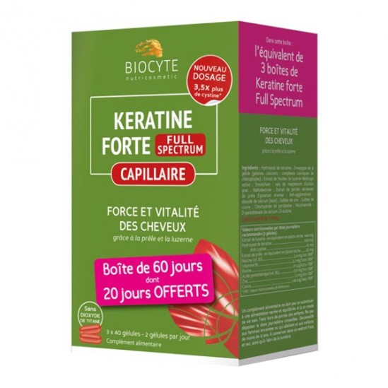 Biocyte keratine forte full spectrum capillaire cheveux 3 x 40 gélules