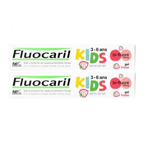 Fluocaril dentifrice kids gel fraise bi-fluoré 2x50ml