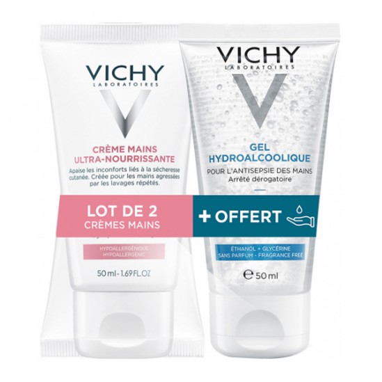 Vichy crème mains ultra-nourrissante 50ml + gel Hydroalcoolique 50ml