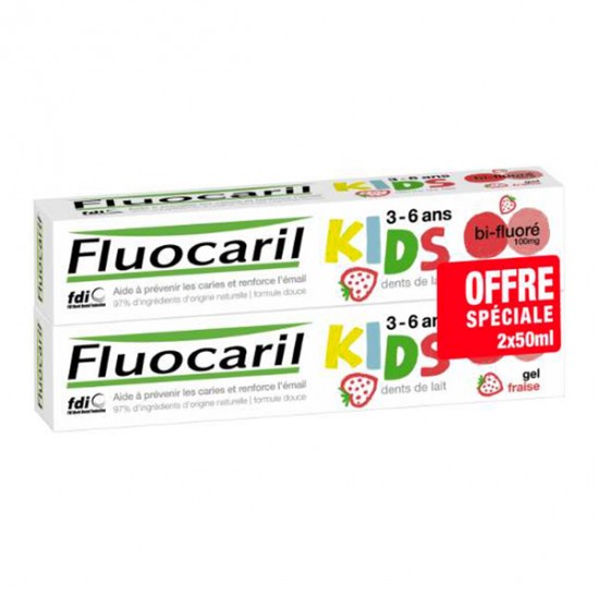 Fluocaril dentifrice kids 3-6 ans gel fraise bi-fluoré 2x50ml