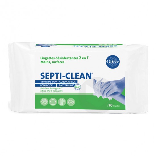 Gifrer septi-clean lingettes désinfectantes 2 en 1 - 70 pièces