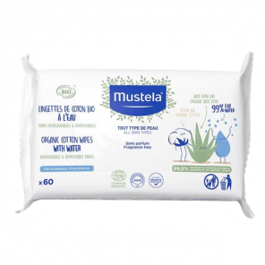 Mustela lingette de coton bio à l'eau x60