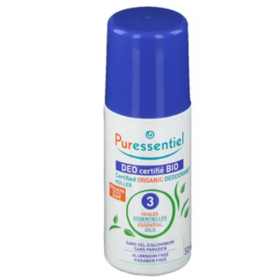 Puressentiel Déo roller certifié Bio aux 3 huiles essentielles 50ml