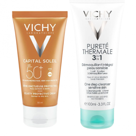 Vichy Capital Soleil Vichy Crème Protectrice SPF50+  Lait Démaquillant 3-en-1  100ml