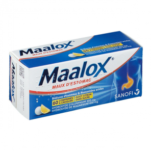 Maalox Maux D'estomac Sans Sucre 60 Comprimés Goût Citron